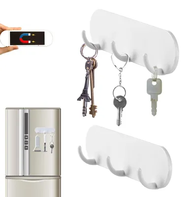 Produktbild von Set aus 2 magnetischen Schlüsselhaltern mit 3 Haken für Kühlschrank, Küche und Waschküche.