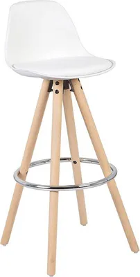 Obrázok produktu pre Vysoká barová stolička - Biela - Imitácia kože - Ergonomická - S operadlom - Výška sedadla 75 cm - 1 ks