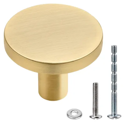 Produktbild von Goldene Möbelknöpfe, 4 Stück, Zinklegierung, gebürstetes Messing, Schrankknöpfe, Kommodenknöpfe, runde Schubladenknöpfe, Küchenschrankgriffe, goldener Schrankknopf, Schubladengriffe fürs Schlafzimmer