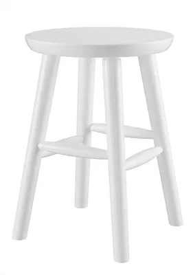 A white wooden stool shown in isolation against a white background.
