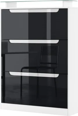 Produktbild von Vladon Schuhschrank Space, Germany, Schuhkipper für 24 Paar Schuhe mit 3 Klappen und Glasablage, Weiß matt/Schwarz Hochglanz mit Absetzungen in Weiß Hochglanz (89 x 128 x 23 cm)