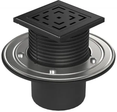 Produktbild von Chud?j Bodenablauf unten schwarz D110, Edelstahlflansch, LABYRINTH-Gitter schwarz L1 386 B C