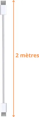 A white USB-C cable with connectors on both ends, with an orange arrow indicating its length.