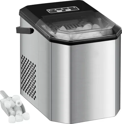 Image de Machine à glaçons/glace pilée - Appareil de table - Glaçons sphériques/boules de glace - Capacité 11,8 kg/jour - Portable - Pelle à glace incluse - Prise UE - Argent