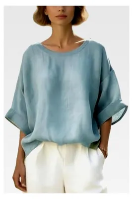 Produktbild von Damen Oberteil Oversize T-Shirt Batwing Bluse Kurzarm Tunika Rundkragen Longshirt Übergröße Einfarbig Langarmshirts mit Knopfleiste Große Größen Musselin Blusen