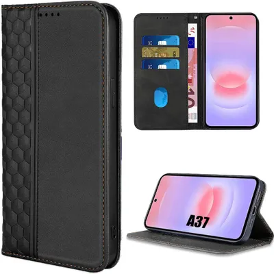 Image de Coque pour Samsung Galaxy A37 5G, Protection Antichoc Anti-Rayures Effet Cuir Noir Motif Mosaïque