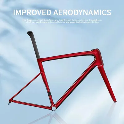 Image de Cadre de vélo de route en carbone - SL8 T1100 - Compatible avec les freins à disque - Conception aérodynamique - Extrêmement léger : 1,4 kg - Couleur personnalisable - Rouge - Taille du cadre : 58 cm