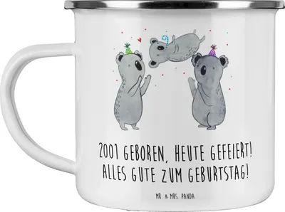 Produktbild von Mr. & Mrs. Panda becher emaille 2001 Geburtstag - Weiß - Geschenk, Pott, Geburtstagsgeschenk, Jahr, Feier, Teetasse, Happy Birthday, Tasse, Alter, Geburtsjahr, Kaffeepott