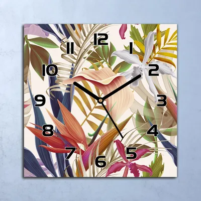 Produktbild von Wanduhr Echt-Glas-Küchenuhr Exotische Pflanzen Quarz 30x30 Deko Bilder