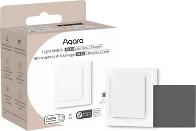 A product box for an Aqara light switch, with the product itself displayed next to it.