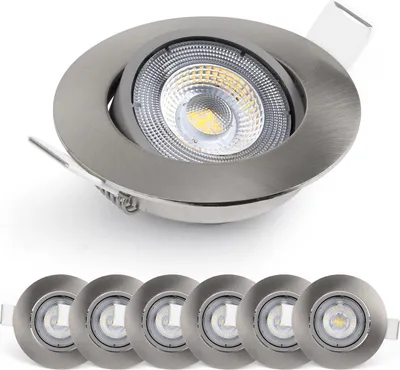 Produktbild von Emos LED Einbaustrahler 50° schwenkbar, Set mit 6 Stück Spots rund, 5W / 450lm / warmweiß 3.000k, ultra-flache LED Modul Einbauleuchten für Innen, Far