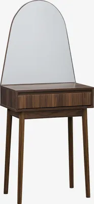 Produktbild von sweeek - Schminktisch Holzoptik, abgerundeter Spiegel, 1 Schublade, 60 cm - Nussbaumfarben