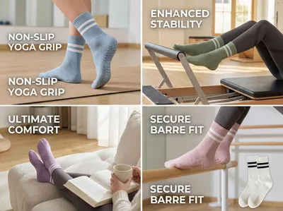 Imagen del producto de Calcetines de Pilates para mujer, 5 pares, de algodón, antideslizantes, para yoga y deporte