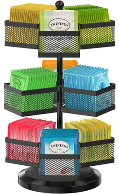 Image de Porte-sachets de thé en métal Boîte à thé pivotante 9 compartiments Noir 108 Tea Bag