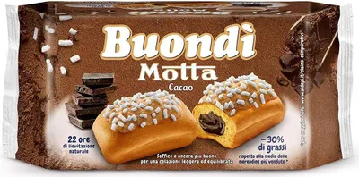 Produktbild von 6x Motta Buondì Cacao gebackener Kuchen mit Kakaofüllung abgepackte Snacks ( 6 x 43g ) 258g -30% von Fetten leichtes Frühstück