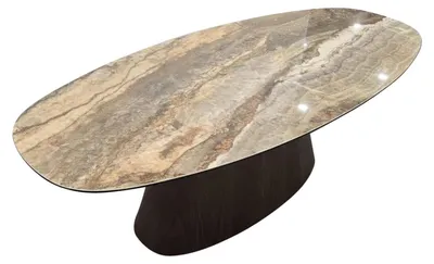 Image de Table à manger ovale en onyx, 220 cm, avec plateau en céramique - Beige