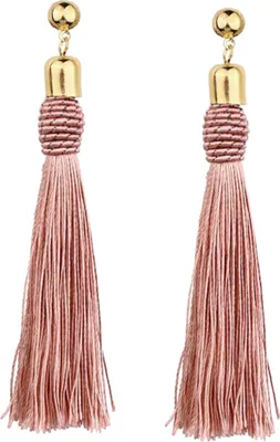 Produktbild von Böhmische Hochzeit Quaste Ohrstecker lange baumelnde Ohrringe Braut Brautjungfer Schmuck-Rosa