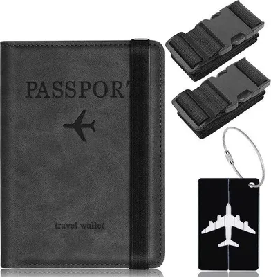 Produktbild von Famanu Reise Essentials Set - 2 verstellbare Kofferriemen, RFID-Passporthülle und Kofferanhänger