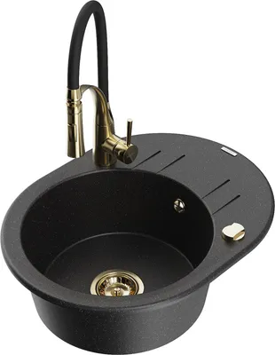 Produktbild von Mexen Kevin 1 Becken-Granitspüle mit Abtropffläche und Mischbatterie Aster, Schwarz/Silbermetallic - 6517-73-73450-57-G