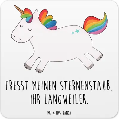 Produktbild von Mr. & Mrs. Panda Tassenuntersetzer Einhorn Happy 6er Set - Weiß - Geschenk, Untersetzer Gläser, Tassen, Glas-Untersetzer, Freude, Unicorn, Fröhlich, Einhörner, Spaß, für