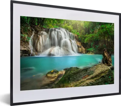 Produktbild von MuchoWow® Gerahmtes Poster Wald - Wasserfall - Natur 40x30 cm - Poster mit Schwarzem Bilderrahmen Wandposter Rahmen Foto Bilder - Bilderrahmen - Poster im Rahmen