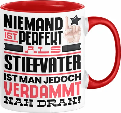 Produktbild von Stiefvater Geschenk Tasse Lustige Geschenkidee für Stiefvater Geburtstag Kaffee-Becher Niemand Ist Perfekt Aber Als Stiefvater Ist Man Nah Dran (Rot)