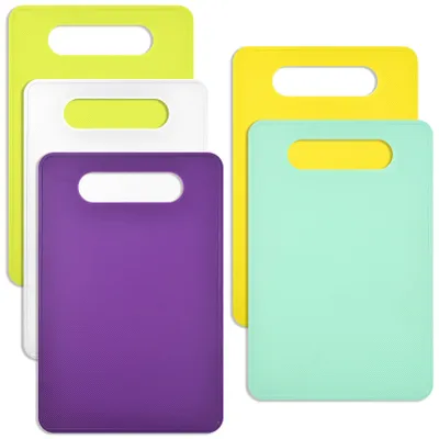 Image de Lot de 5 planches à découper antibactériennes, planche à découper en plastique 29 x 19 cm, antidérapante, planches à petit-déjeuner, sans BPA, lavables au lave-vaisselle, planches à découper pour la viande, les légumes, les fruits et le pain