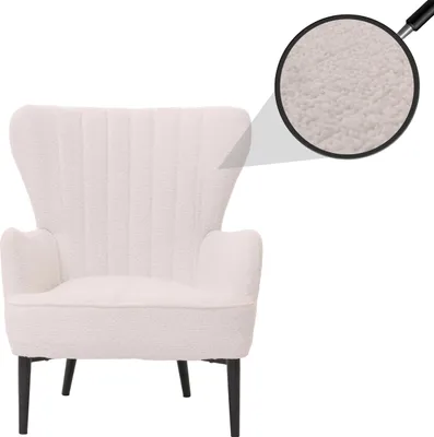 Zdjęcie produktu dla Fotel HWC-K37, koktajlowy/fotel z uszami tapicerowany fotel retro vintage tkanina bouclé (600g/m²) Oeko-Tex ~ biały