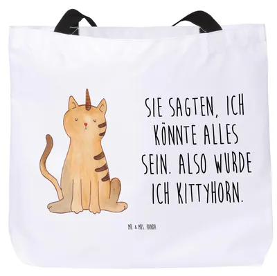 Produktbild von Mr. & Mrs. Panda Tote Bag Einhorn Katze - Weiß - Geschenk, Laptoptasche, Glitzer, Stoffbeutel, Unicorn, Strandtasche, Reisetasche, Mieze, Tasche, Regenbogen