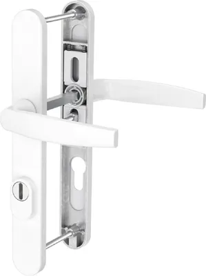 Produktbild von Schmalrahmengarnitur PZ Lochung 92mm Wechselgarnitur Haustürbeschlag Weiss RAL9016 Drücker/Drücker 55-70mm ja