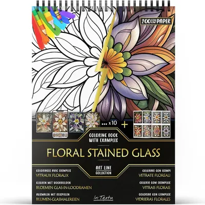 Productafbeelding van Kleurboek voor Volwassenen Bloemen Glas-in-Loodramen, 200 g/m²