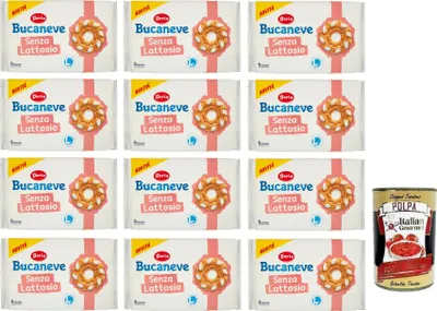 Produktbild von 12x Doria Bucaneve Senza Lattosio,Laktosefreie Mürbeteigkekse Kekse,265g Packung, jede Packung enthält 6 Einzelportionen + Italian Gourmet Polpa di Pomodoro 400g Dose