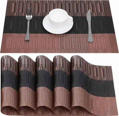 Produktbild von OKWISH Platzset Tischset Abwaschbar 6er Set PVC Abgrifffeste Hitzebeständig Rutschfest Platzdeckchen für Küche, Zuhause, Restaurant, Speisetisch Braun