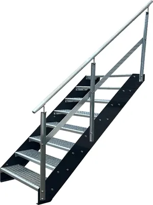Obrázek produktu pro Mřížové ocelové podélné schodiště 8 stupňů zábradlí vpravo - pozinkované a antracitově práškově lakované podélníky - (š x v x h) 60 x 152 x 158 cm