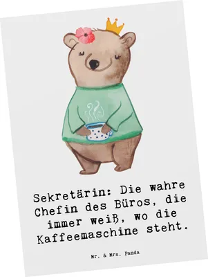 Produktbild von Mr. & Mrs. Panda Postkarte Sekretärin Chef - Weiß - Geschenk, Arbeitsatmosphäre, Ansichtskarte, handgefertigte Geschenke, Dokumentenmanagement, Sekretärinnen wertschätzen