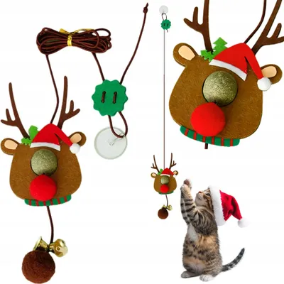 Imagen del producto de Juguete navideño para gatos con catnip, diseñado para colgar en el marco de la ventana