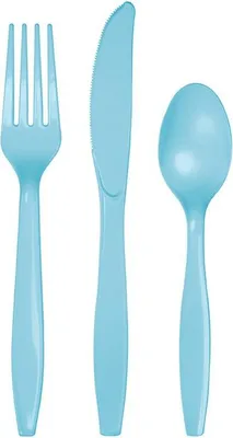 Produktbild von 24 Teile Premium Plastik Besteck Pastell Blau
