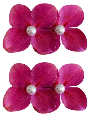 Produktbild von 2er-Pack Sommer-Haarspangen mit Farbverlauf und Hortensien-Doppelblüten-Design, verziert mit Imitationsperlen, Haarspangen für Ponyfrisuren und seitliches Haar, Sommer-Haaraccessoires