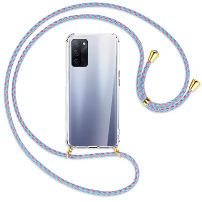 Produktbild von Handykette Backcover-Schutzhülle mit Band (Metall goldfarben) für Oppo A55 5G (PEMM00, PEMT00) - pink/mint