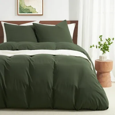 Produktbild von Bettwäsche-Set 200x200 cm Mikrofaser Olivgrün mit 2 Kissenbezügen 80x80 cm