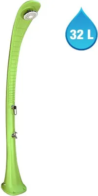 A green outdoor shower with a water droplet icon indicating 32L capacity.