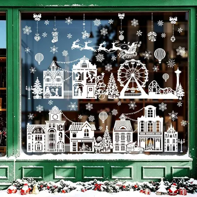 Imagen del producto de Calcomanías navideñas para ventanas, autoadhesivas, 9 láminas de 30 x 20 cm, para decoración de ventanas