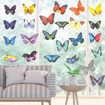 Produktbild von 20 Stück Schmetterlings-Fensterfolien, Vogelwarnung, elektrostatisch, Raumdekor