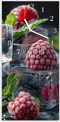 Produktbild von Wanduhr aus Glas mit Motiv Gefrorene Beeren- 30 x 60 cm - inkl. Aufhängesystem