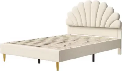 Immagine prodotto di Letto per bambini 140x200cm - Letto per bambina con design a conchiglia e  - Con rete a doghe - Senza materasso - Beige - Letto singolo