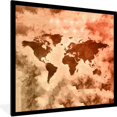 Produktbild von MuchoWow® MuchoWow® Gerahmtes Poster Weltkarte - Smoke - Braun 40x40 cm - Poster mit zchwarzem Bilderrahmen - Mit Rahmen - Wanddekoration Schlafzimmer