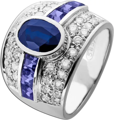 Produktbild von Saphir Ring Weißgold 585 14K blauer Saphir Brillanten 1.5ct lila Tansanite 19