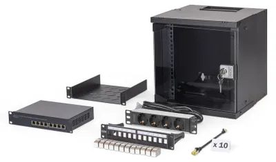 Zdjęcie produktu dla Digitus Zestaw sieciowy SOHO Pro, 254 mm (10") - 6U, 315 x 300 mm (szer. x gł.), Szafa wisząca, 6U, 60 kg, Zamek, Relingi, Zarządzanie okablowaniem