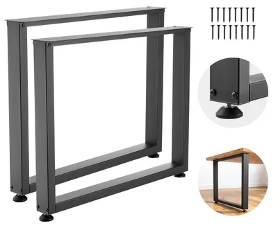 Image de VEVOR Patins de table en profilés carrés, lot de 2, 750 x 900 mm, support de table max. 1 000 kg, pieds de table, pieds de meuble, piètement de table, pieds de table pour bureaux, tables basses, tables à manger, noir