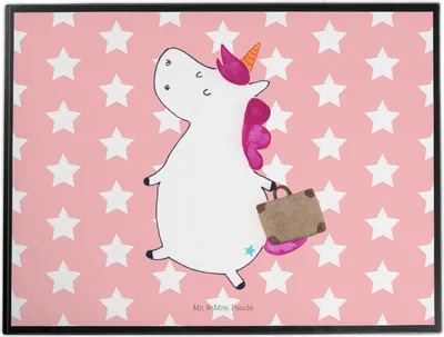 Produktbild von Mr. & Mrs. Panda schreibtischunterlage Einhorn Koffer - Rot Pastell - Geschenk, Lustig, schreibtischunterlagen, Einhörner, Reise, Schreibunterlage, Unterlage Schreibtisch